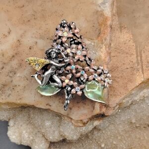 Kirks Folly Floral Fairy Brooch with Pink and Green Accents